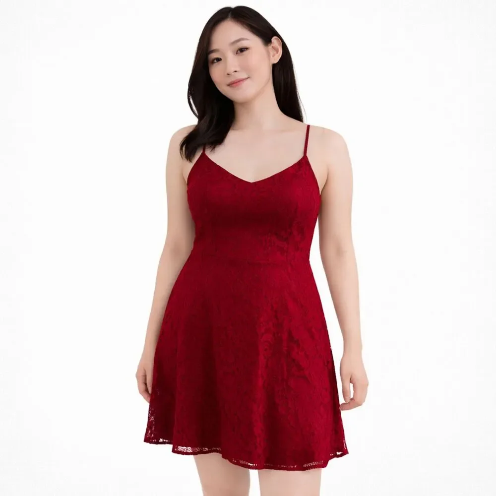 adelyn rae red lace dress Adelyn Rae Lace Mini Dress Burgundy L mchsbmt.com